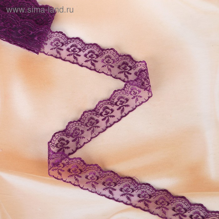 Кружево для свадебного декора, ширина 4 см длина 3 м, цвет фиолетовый - Фото 1
