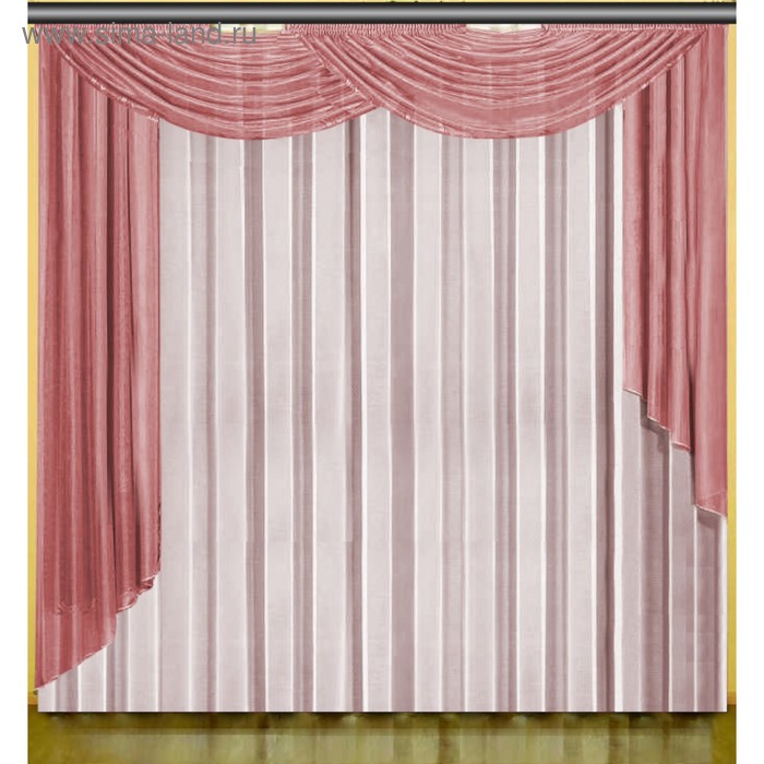 Комплект штор 03342 "Розовый шик": тюль ш 400 х в 270 см, галстуки ш 140 х в 250 см, ш 140 х в 185, ламбрекен ш 300 х в 90 см, розовый - Фото 1