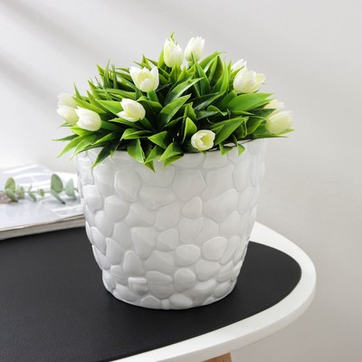 Горшок для цветов с поддоном «Камни», 2.6 л, пластиковый, белый