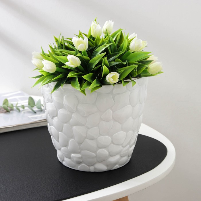 Горшок для цветов с поддоном «Камни», 2.6 л, пластиковый, белый - Фото 1
