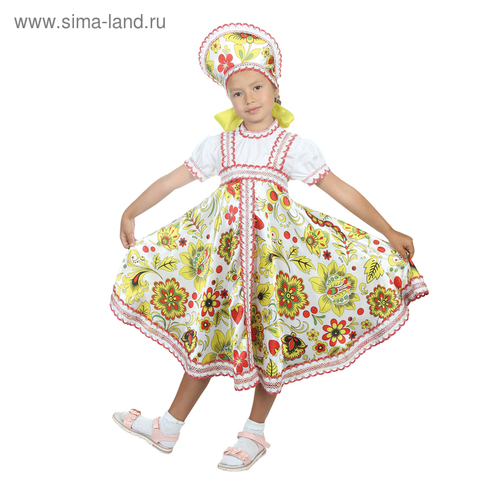 Русский народный костюм "Хохлома", платье, кокошник, цвет белый, р-р 34, рост 134 см - Фото 1