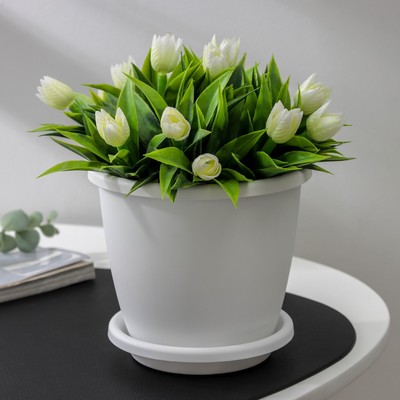 Горшок для цветов с поддоном «Альтернатива. Афина», 1.1 л, пластиковый, белый