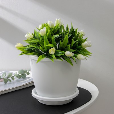 Горшок для цветов с поддоном «Альтернатива. Афина», 2.2 л, пластиковый, белый