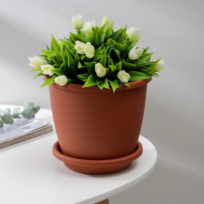 Горшок для цветов с поддоном «Афина», 2.2 л, пластиковый, коричневый