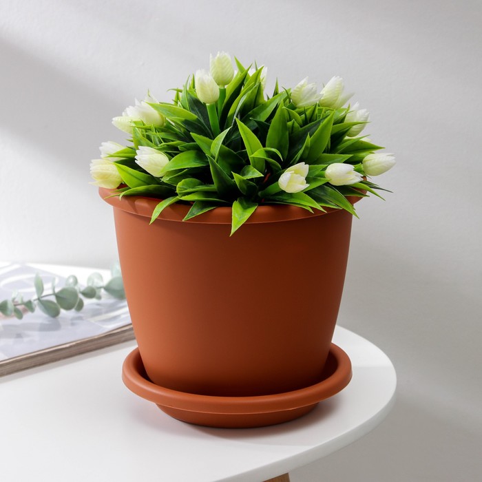 Горшок для цветов с поддоном «Афина», 3 л, пластиковый, коричневый - Фото 1