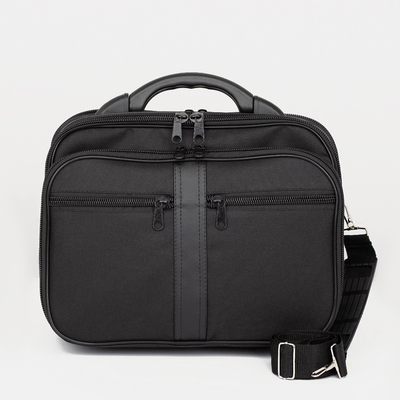 Деловая сумка на молниях, 2 наружных кармана, длинный ремень, цвет чёрный