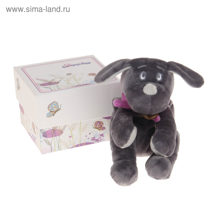 Мягкая игрушка "Собака", цвет серый/фиолетовый, 15 см - Фото 1