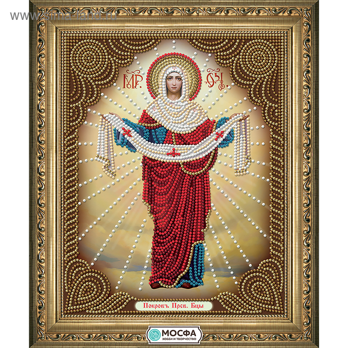 Покрова Пресвятой Богородицы Схема-икона для вышивания бисером ТМ КОЛЬОРОВА А3Р 059