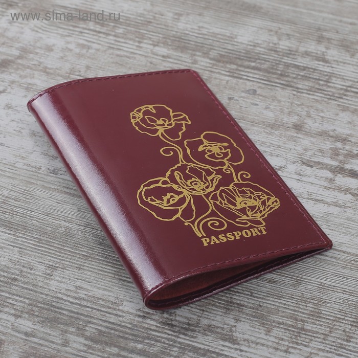 Обложка для паспорта "Маки", шик, цвет вишнёвый - Фото 1