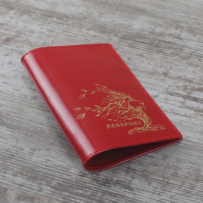 Обложка для паспорта "Лев", шик, цвет алый