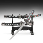 Макет оружия «Сувенирные катаны на подставке 2в1. Кристалл», подарочный набор, ножны чёрный с белыми ромбами, 16 см; 20 см, МИКС - Фото 1