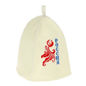 

Шапка для бани с вышивкой "Россия", синяя надпись, первый сорт