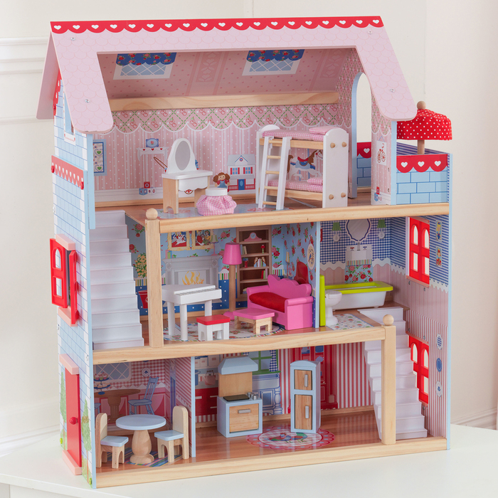 Домик кукольный деревянный KidKraft «Открытый коттедж», трёхэтажный, с мебелью - фото 1890719188