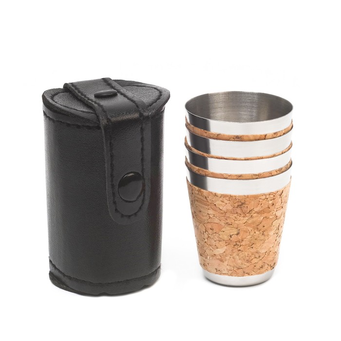 Набор стопок, 30 мл, 4.2×3.6 см, 4 шт., в чехле, нержавеющая сталь, экокожа - Фото 1