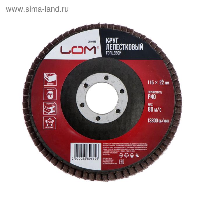 Круг лепестковый торцевой ЛОМ, 115×22 мм, Р40 - Фото 1