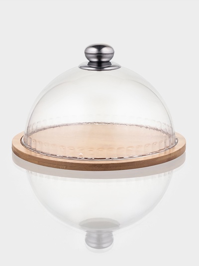 Блюдо с крышкой Доляна «Эстет», d=23.5 см, бамбук, стекло