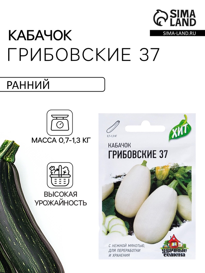 Семена Кабачок «Грибовские 37», 1.5 г, серия ХИТ х3 - Фото 1