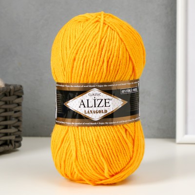 Пряжа "Lanagold" 51% акрил, 49% шерсть 240м/100гр (216 жёлтый)