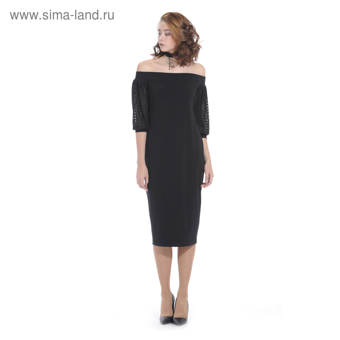 Платье с открытыми плечами женское цвет чёрный, размер 42, рост 164 - Фото 1