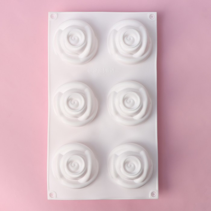 Форма для муссовых десертов и выпечки Доляна «Розы», 30×17,5×5 см, 6 ячеек (6,5×6,8 см), цвет белый - фото 1896618365