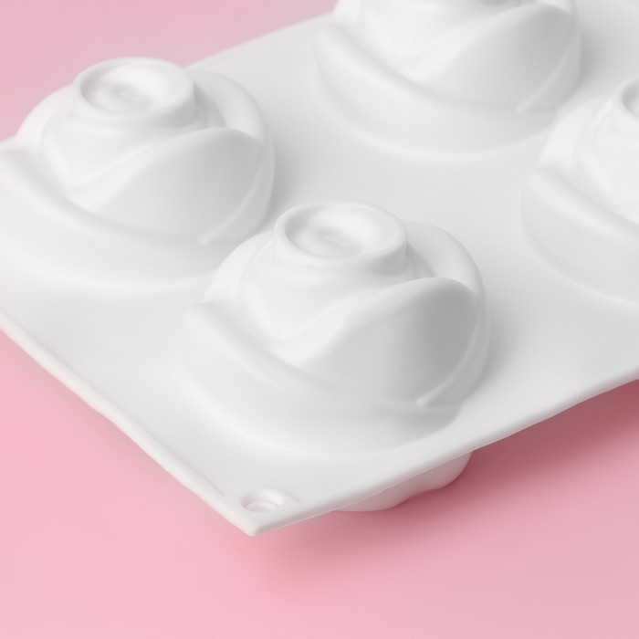 Форма для муссовых десертов и выпечки Доляна «Розы», 30×17,5×5 см, 6 ячеек (6,5×6,8 см), цвет белый - фото 1896618367