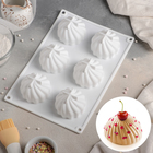 Форма силиконовая для муссовых десертов и выпечки Доляна «Взбитые сливки», 28×19×5 см, 6 ячеек, d=6,5 см, цвет белый - фото 6169566