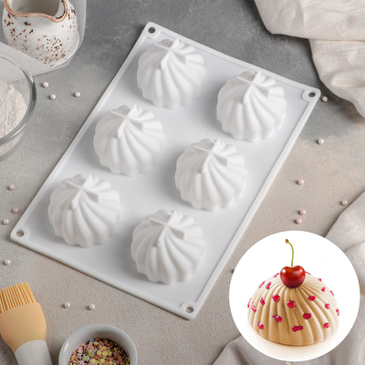 Форма для муссовых десертов и выпечки Доляна «Взбитые сливки», 28×19×5 см, 6 ячеек (d=6,5 см), цвет белый