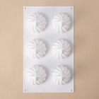 Форма для муссовых десертов и выпечки KONFINETTA «Взбитые сливки», 29×17×5 см, 6 ячеек (d=6.5 см), силикон, белая - Фото 3