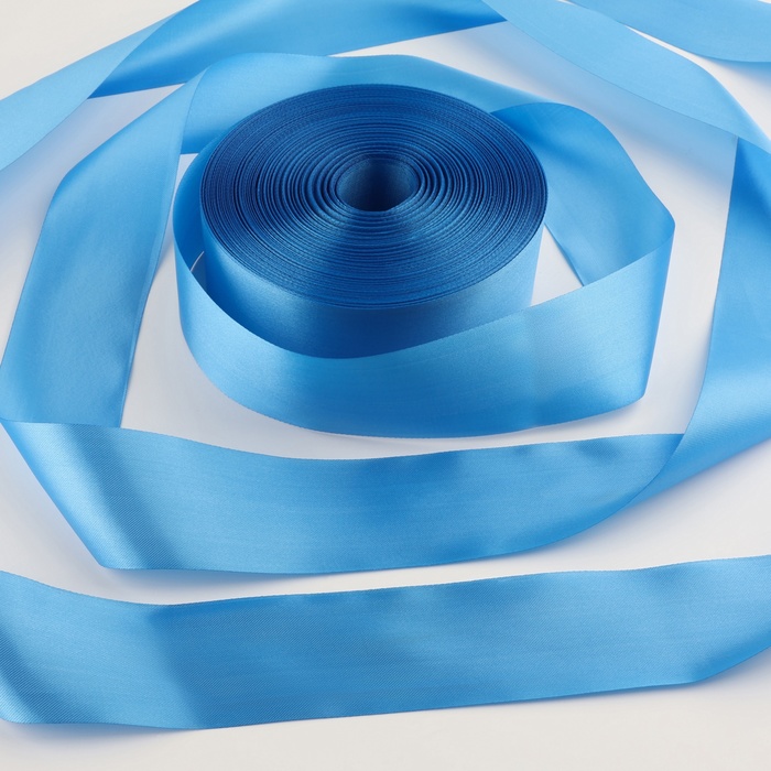 Лента атласная, 50 мм × 100 ± 5 м, цвет ярко-голубой - Фото 1
