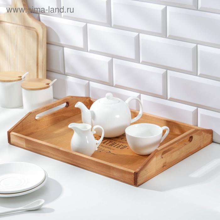 Поднос с ручками с декором Доляна, 40×30×7.5 см, дерево сосна - Фото 1