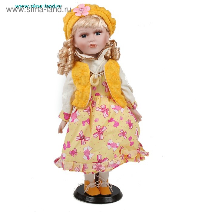 кукла керамика Лариса в жёлтом платишке 40 см - Фото 1