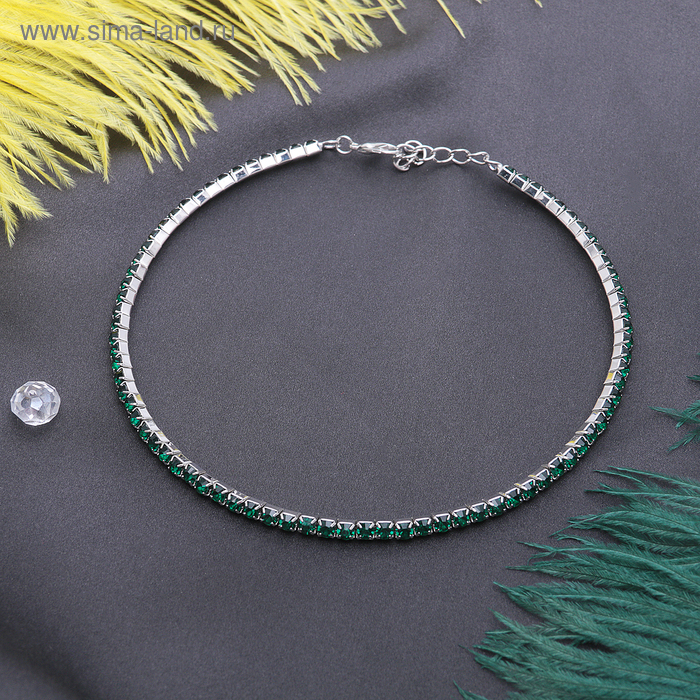 Колье «Лёд», 1 ряд, цвет зелёный в серебре, 35 см - Фото 1