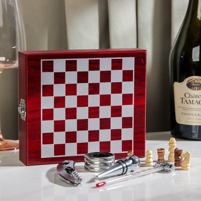 Набор для вина Доляна, 4 предмета: термометр, кольцо, открывашка, пробка, шахматы в комплекте