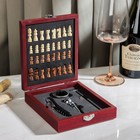 Набор для вина Доляна, 4 предмета: термометр, кольцо, открывашка, пробка, шахматы в комплекте - фото 9379218