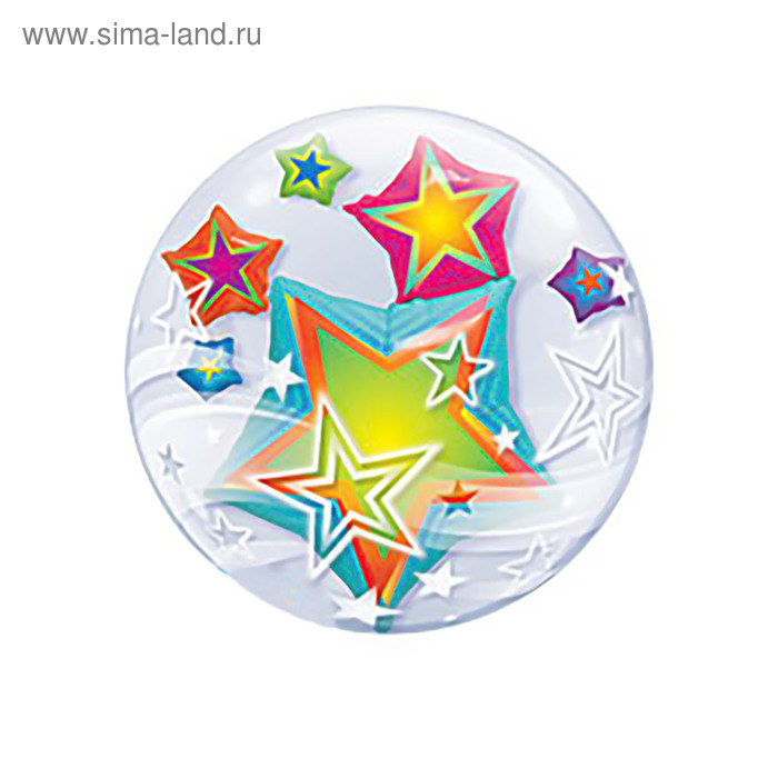 Шар полимерный 22" BUBBLE Инсайдер "Звёзды разноцветные", шар в шаре - Фото 1