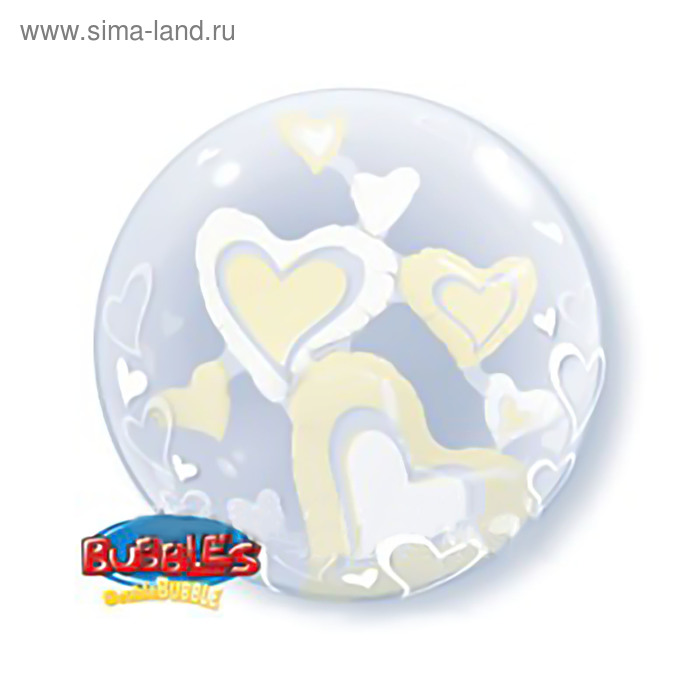 Шар полимерный 22" BUBBLE Инсайдер "Парящие сердца", шар в шаре, айвори - Фото 1