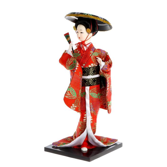 Кукла коллекционная "Китаянка с веером в шляпе" 30х12,5х12,5 см - фото 1896618837