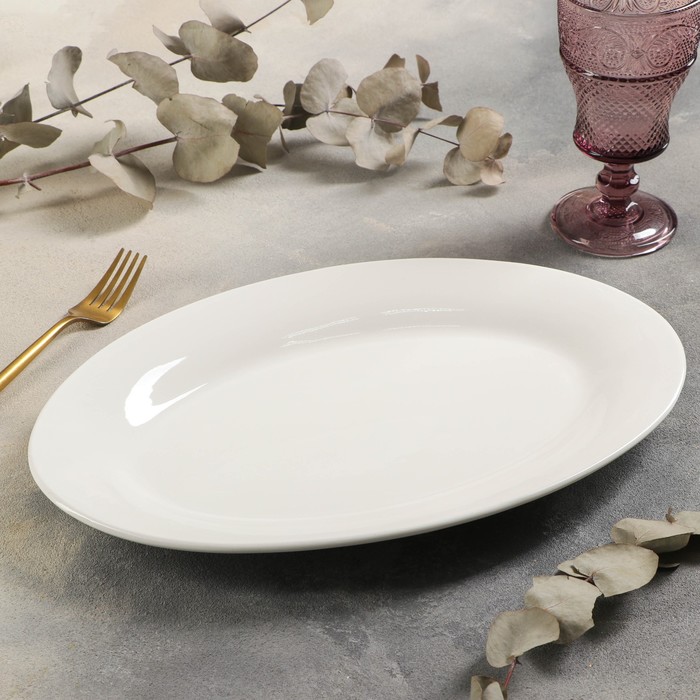 Блюдо фарфоровое овальное c утолщённым краем Доляна White Label, 35,5×23,5×3 см, цвет белый - фото 1896618875