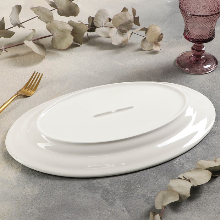 Блюдо фарфоровое овальное c утолщённым краем Доляна White Label, 35,5×23,5×3 см, цвет белый - фото 1896618876