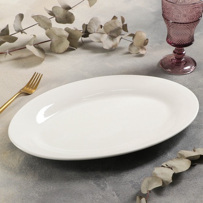 Блюдо сервировочное c утолщённым краем Доляна White Label, 37×23.5×3 см, фарфор, белое