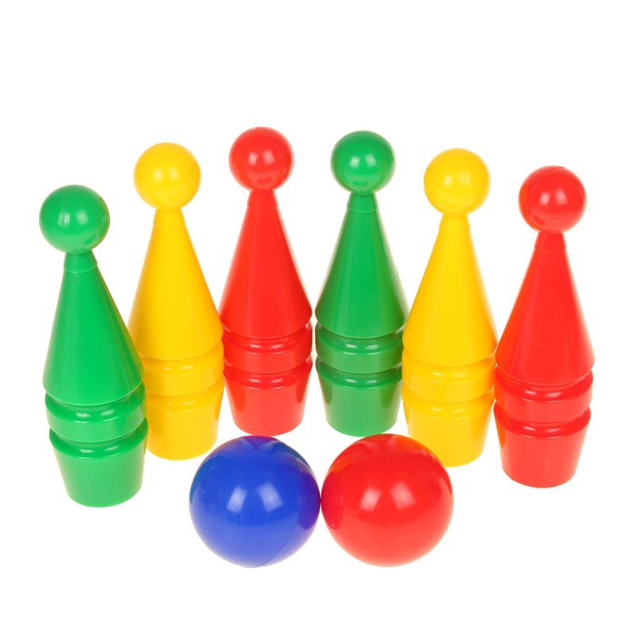 Боулинг цветной: 6 кеглей, 2 шара, в сетке - фото 1887757008