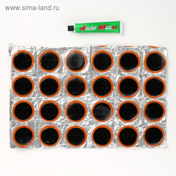 Набор заплаток для ремонта шин: 24 шт. + клей, круглые - Фото 1