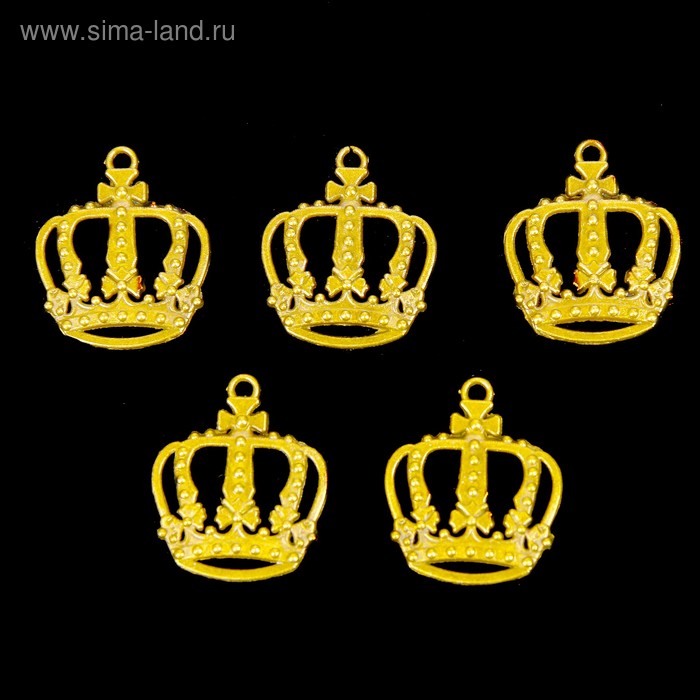 Набор металлических подвесок "Корона большая" МИКС (золото/бронза) 5 шт,  28х34 мм - Фото 1