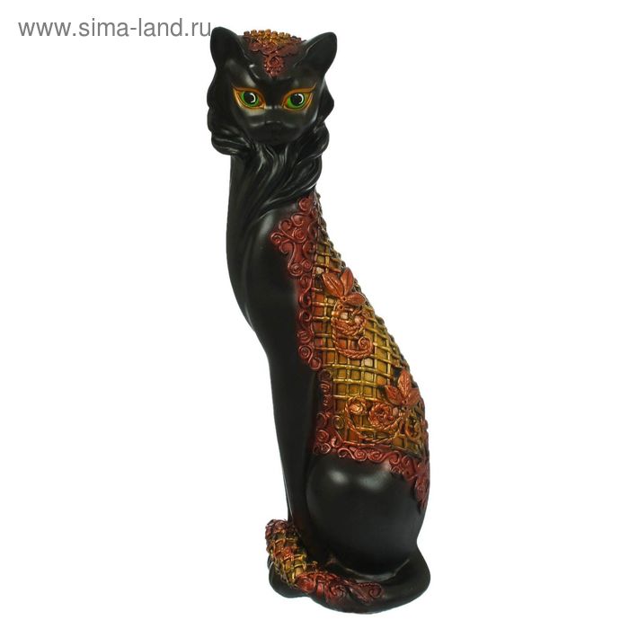 Фигура "Кошка Маркиза" орнамент сеточка чёрная с медн.рис 14х11х48см - Фото 1