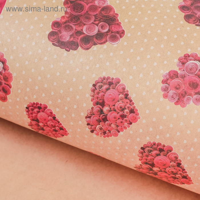 Бумага упаковочная крафтовая «Сердца из роз», 50 × 70 см - Фото 1
