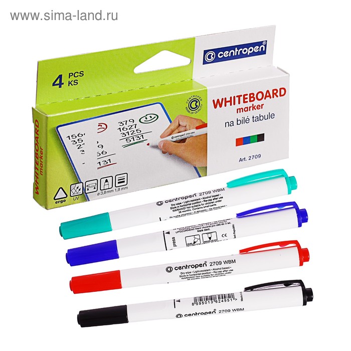 Набор маркеров для доски, 4 цвета, Centropen 2709, 3.8 мм - Фото 1