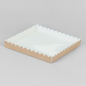 Коробочка для печенья с PVC крышкой, крафт 25 х 25 х 3 см