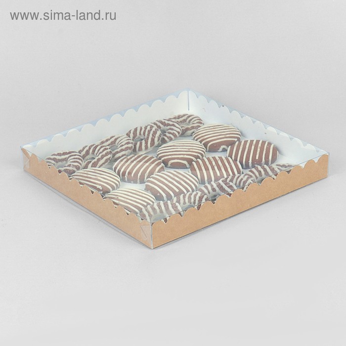 Коробочка для печенья с PVC крышкой, крафт 25 х 25 х 3 см - Фото 1