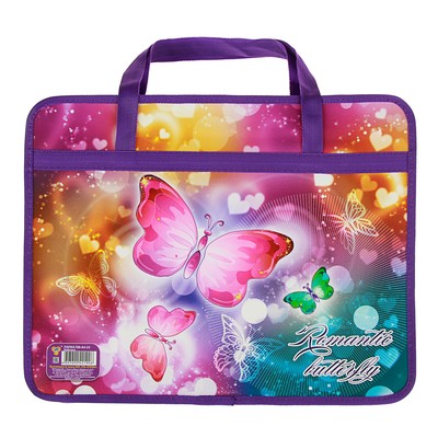 Папка с ручками А4, 330 х 260 х 75 мм, пластиковая, ручки-тесьма, "Бабочки"