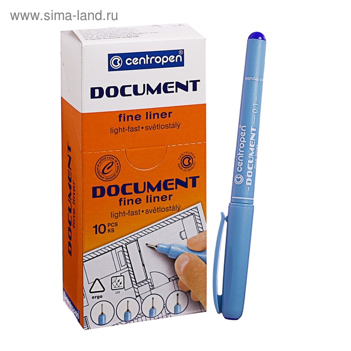 Ручка капиллярная, 0.1 мм, Centropen "Document" 2631, длина письма 500 м, синяя, картонная упаковка - Фото 1